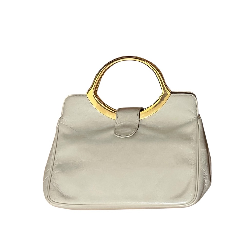 Vintage Ivory Handbag Purse Gold Solid Straps